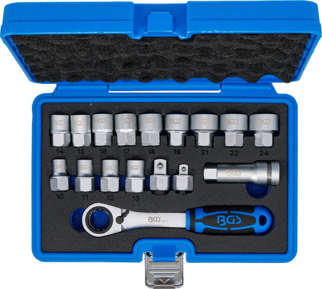Kiauryminių galvučių rinkinys su terkšle | 19 mm | Gear Lock | 10 - 24 mm | 17 vnt (74712)