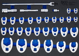 Įrankių dėklas 3/3: šoniniai raktai | | 10 mm (3/8"), 12.5 mm (1/2"), 20 mm (3/4") Drive | 10 - 50 mm | 32 vnt (74716)