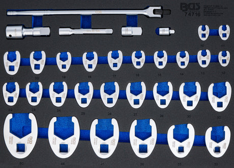 Įrankių dėklas 3/3: šoniniai raktai | | 10 mm (3/8"), 12.5 mm (1/2"), 20 mm (3/4") Drive | 10 - 50 mm | 32 vnt (74716)