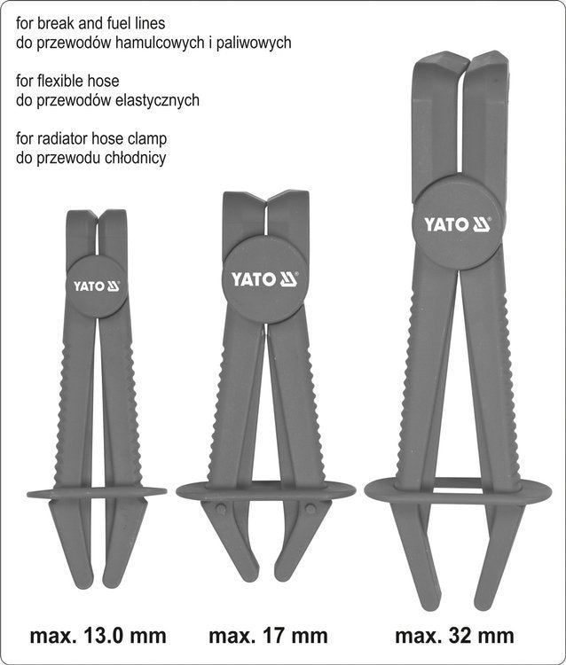Žarnų užspaudimo replės lenktos | 90° kampas | 155-220 mm | 3 vnt. (YT-08403)