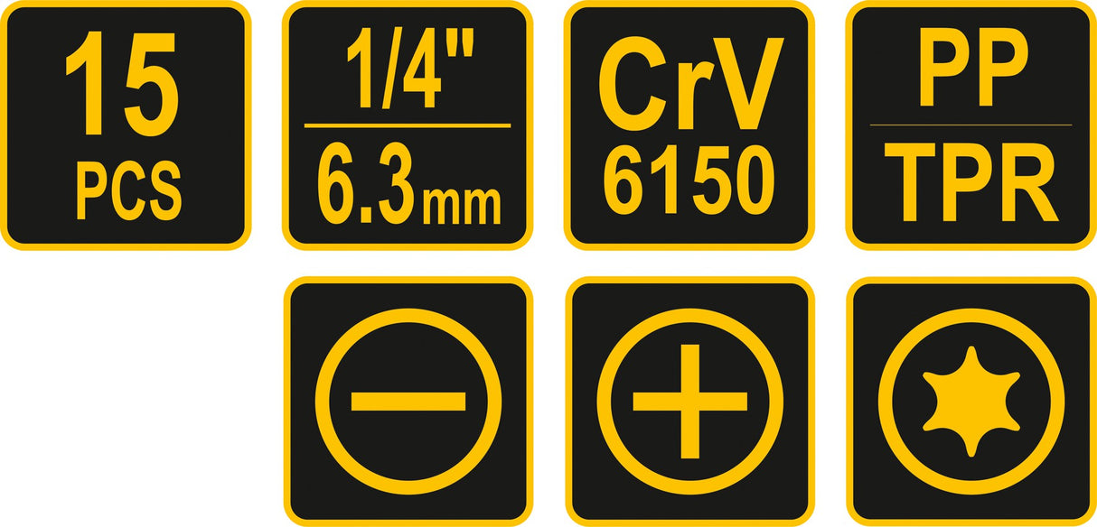 Набор бит с реверсивной отвёрткой | 15 шт.