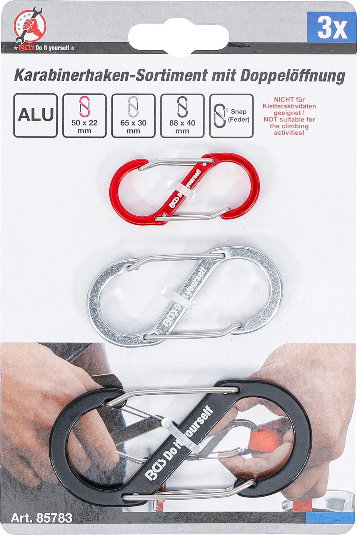 Dvigubų karabinų asortimentas | Aliuminis | 3 vnt. (85783)