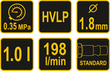 Dažymo pistoletas | apatinis bakelis | HVLP / 1000 ml | Ø1.8 mm (80903)