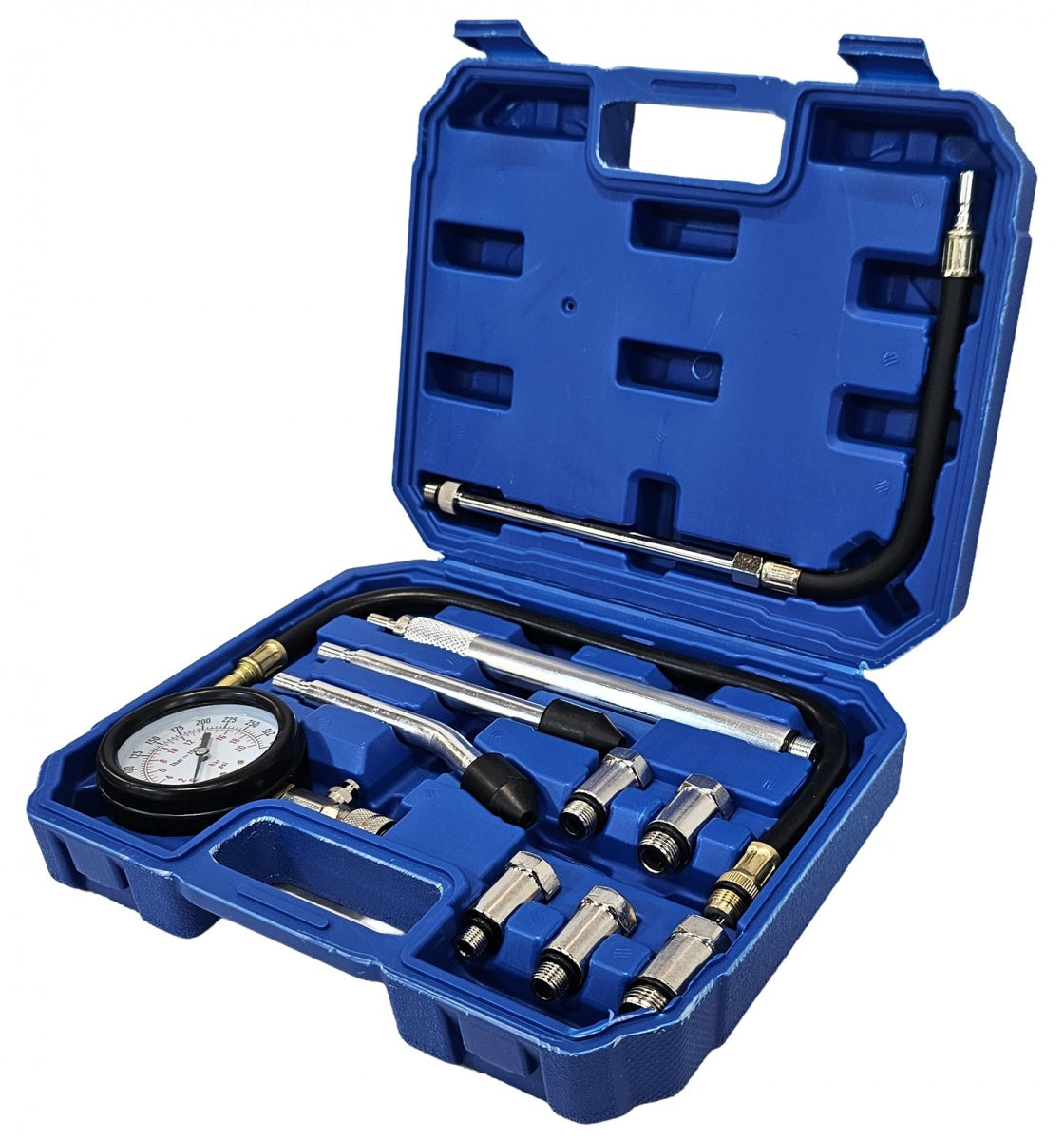 Kompresijos matuoklis benzininis | su pailgintais adapteriais | 0-20 bar (H06009)