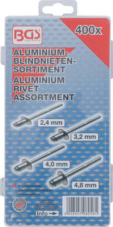 Kniedžių rinkinys dėžutėje | aliuminis | Ø 2,4 - 4,8 mm | 400 vnt. (8058)