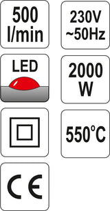 Techninis kaitinimo fenas/orpūtė | priedai | LED indikatorius | 2000 W (YT-82292)