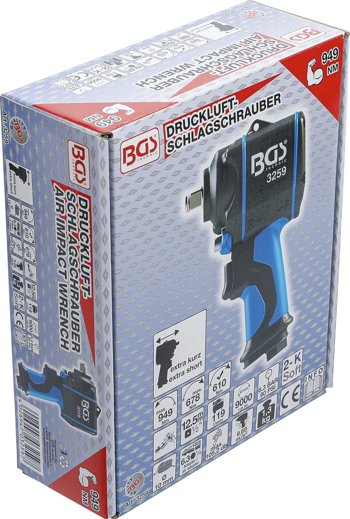 Pneumatinis smūginis veržliasukis | 12.5 mm (1/2") | 949 Nm (3259)