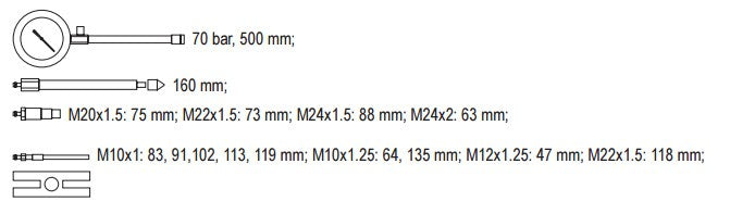 Dyzelinis kompresijos matuoklis su adapteriais (YT-7307)