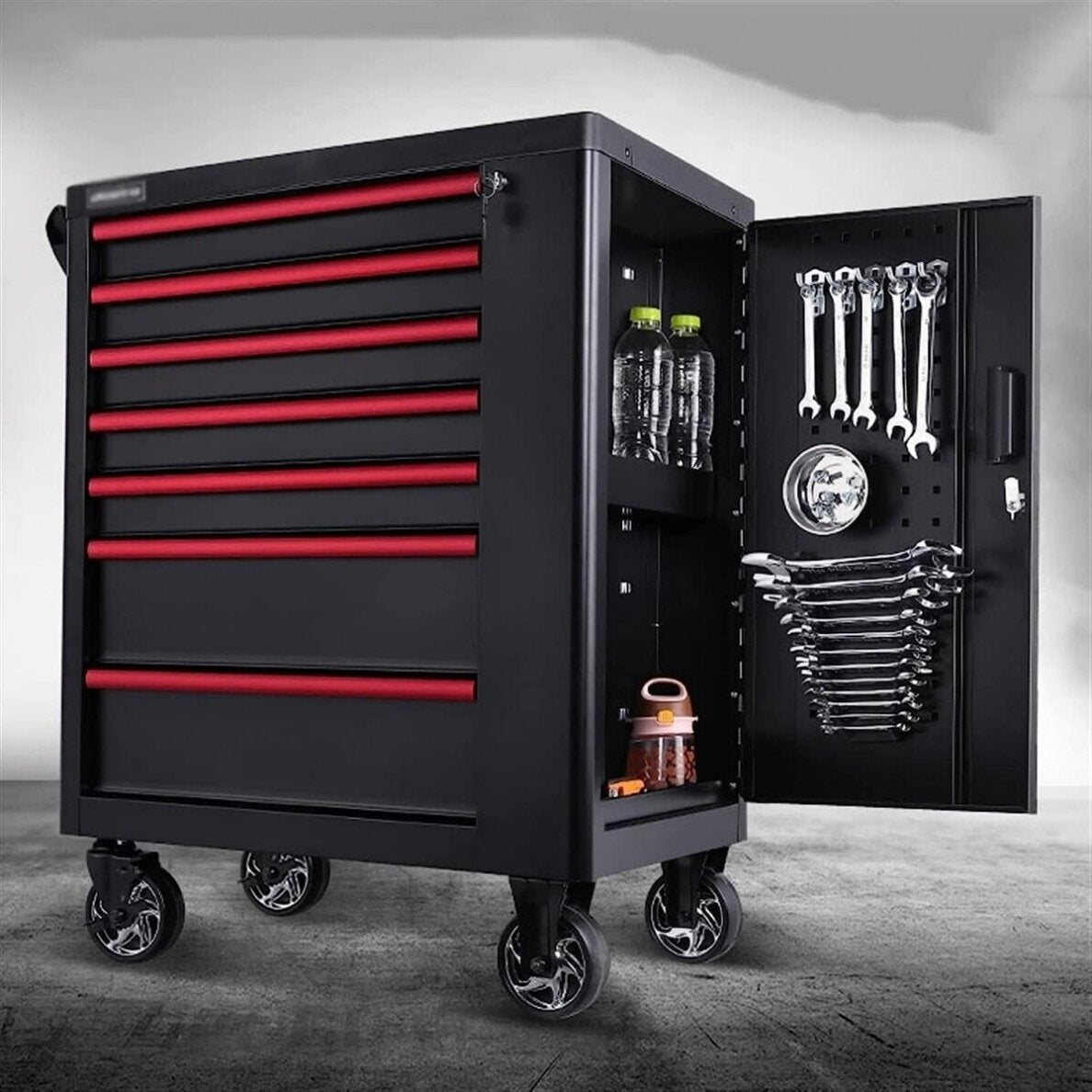 Įrankių spintelė ant ratukų | 7 stalčiai | 1 šoninės durys | tuščia (SLTC7A)