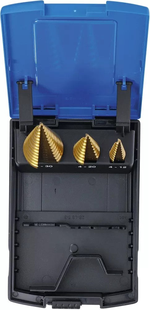 Grąžtai skylės (pa)platinimui pakopiniai | Titano nitridas | Ø 4 - 30 mm | 3 vnt. (1624)