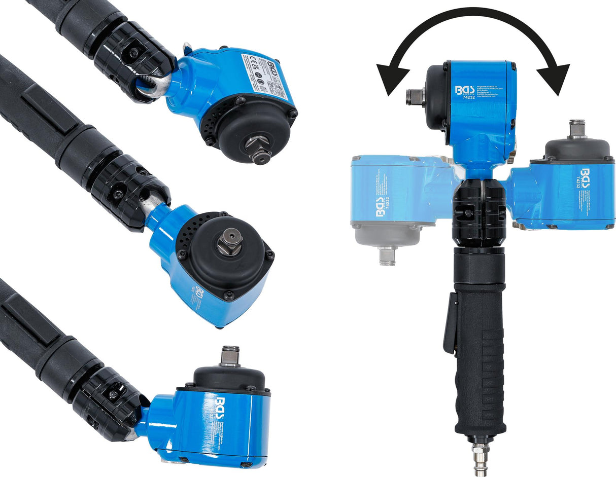 Pneumatinis smūginis veržliasukis | 12,5 mm (1/2") | kampinis | su pasukama ir pakreipiama galvute | 650 Nm (74232)