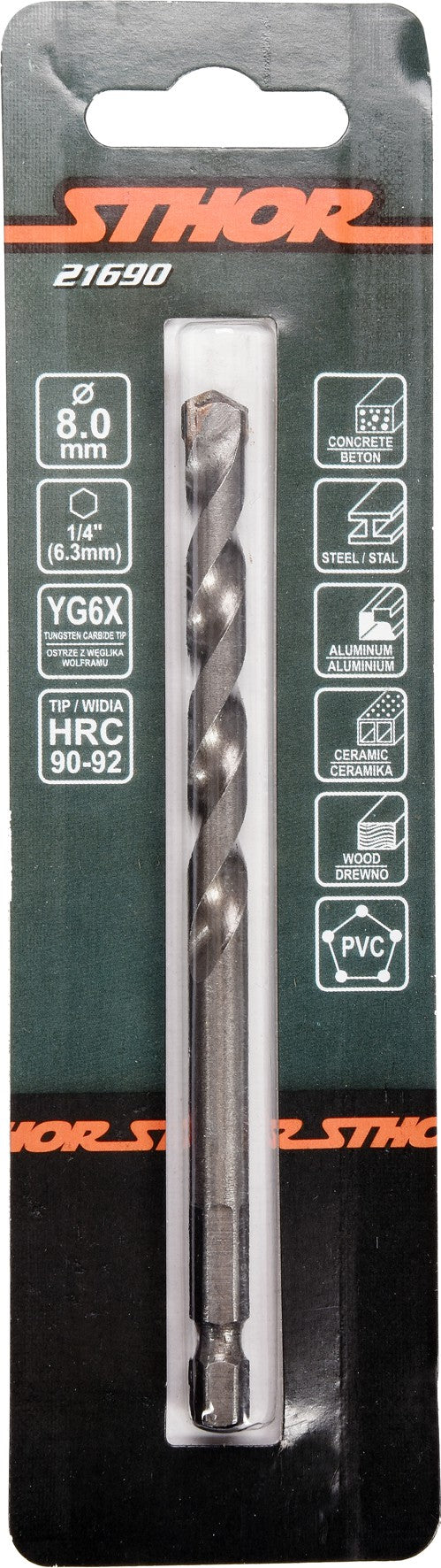 Grąžtas universalus su Hex 6.3 mm (1/4") galu | 8.0 mm (21690)