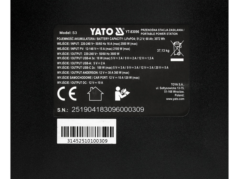 Nešiojama maitinimo stotis | 3600W | 3072WH (YT-83096)