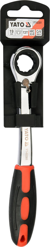 Raktas kilpinis lenktas su terkšle | reversinis | 19 mm (YT-02381)