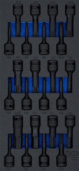 Smūginių antgalių rinkinys | torx/hex/spline | 12,5 mm (1/2") | su dėklu | 24 vnt. (74514)