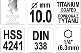 Сверло по металлу с шестигранным хвостовиком 6.3 mm (1/4") HSS-TiN | 10.0 mm