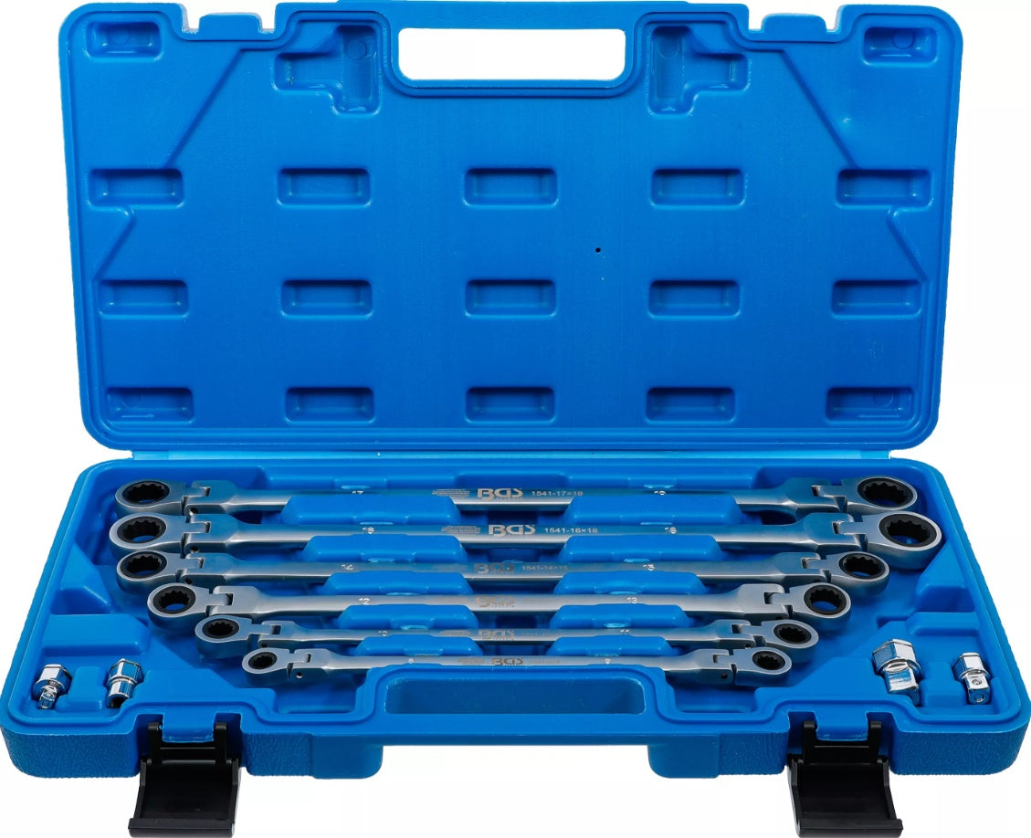 Pailgintų terkšlinių vartomų dvipusių raktų rinkinys | su adapteriais galvutėms | 8 - 19 mm | 10 vnt. (1541)