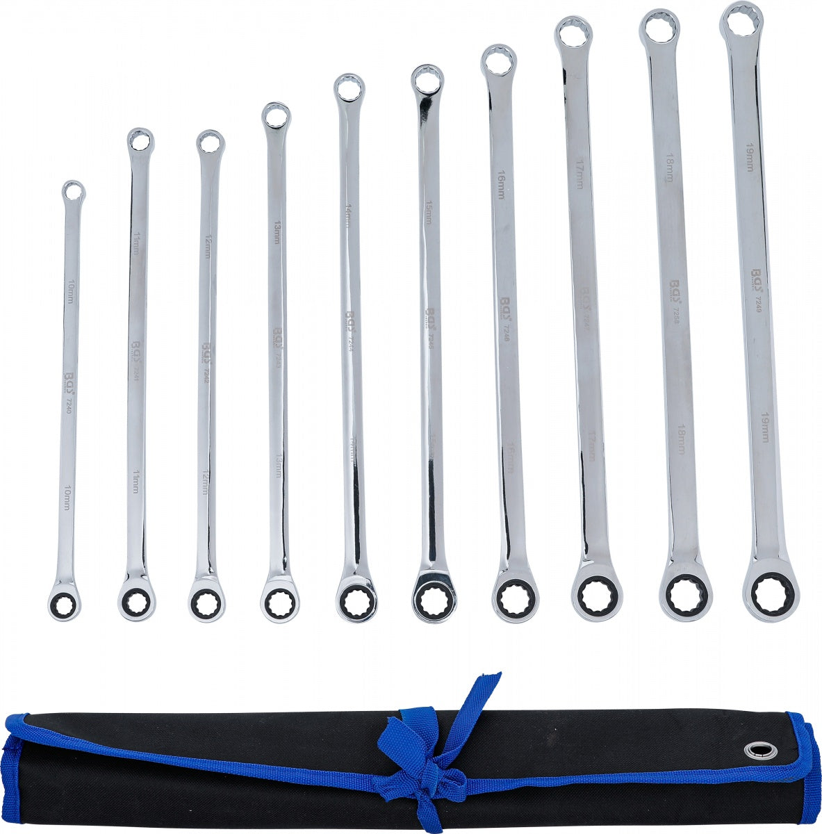 Terkšlinių ir žiedinių veržliarakčių rinkinys | dvipusiai | ilgas tipas | 10 - 19 mm | 10 vnt. (7239)