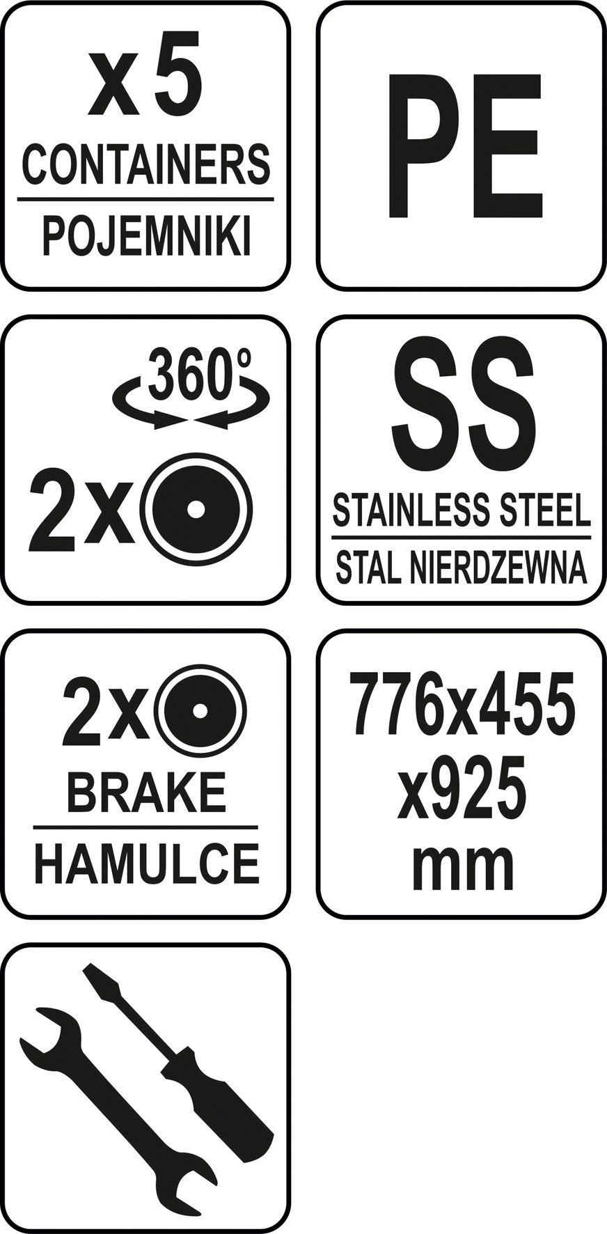 Nerūdijančio plieno indų surinkimo vežimėlis | su 5 konteineriais (YG-09101)