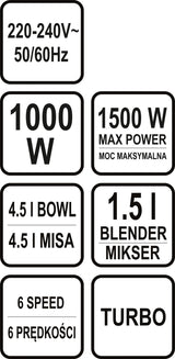 Planetarinis mikseris 3 in 1 | 1000W, 4,5L Juodas (67811)