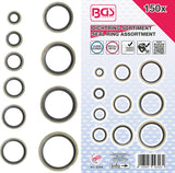 Sandarinimo žiedų asortimentas | metalas | su guminiu sandarikliu | 150 vnt. (9306)