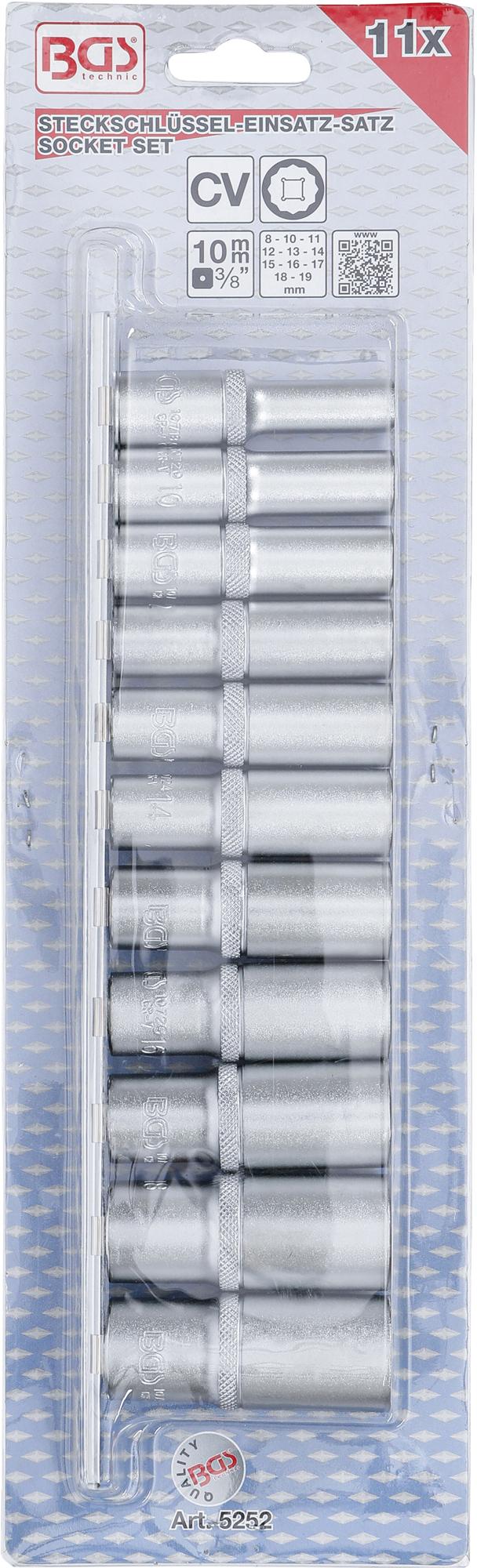 Galvučių rinkinys, 12 kampų, ilgos | 10 mm (3/8") | 8 - 19 mm | 11 vnt. (5252)