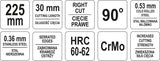 Žirklės skardai kampinės | 90° / dešininės | 225 mm (YT-1914)