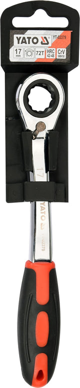 Raktas kilpinis lenktas su terkšle | reversinis | 17 mm (YT-02379)