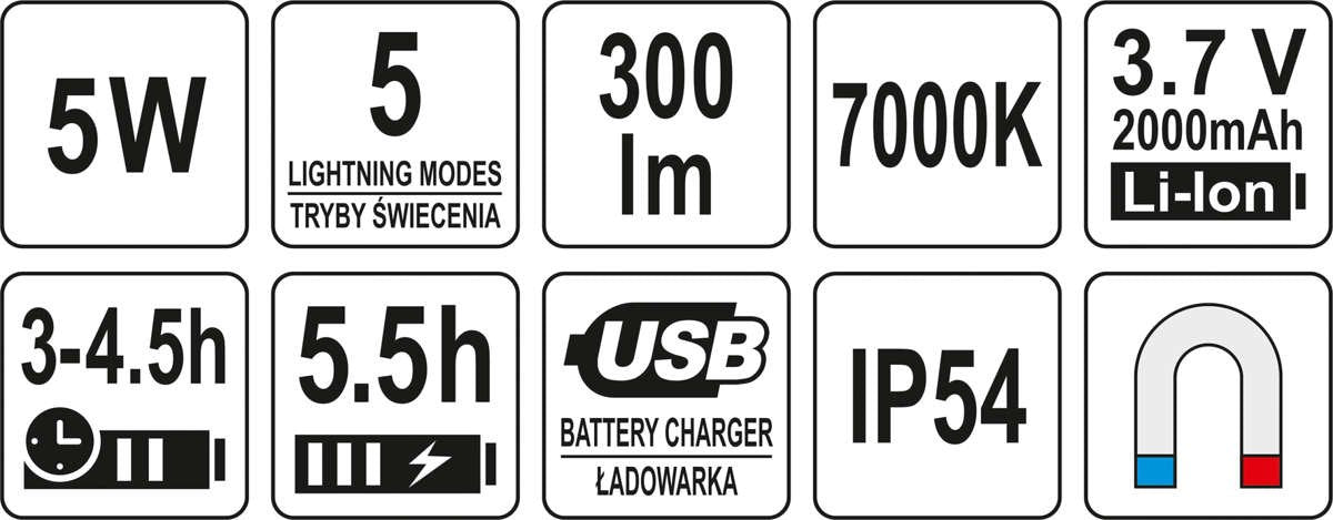 Akumuliatorinis šviesos diodų prožektorius | 5W COB 300LM (YT-81819)