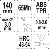 Replės šoninės | su vielos valymo funkcijomis | 140 mm / 0.8-2.6MM2 (YT-22640)