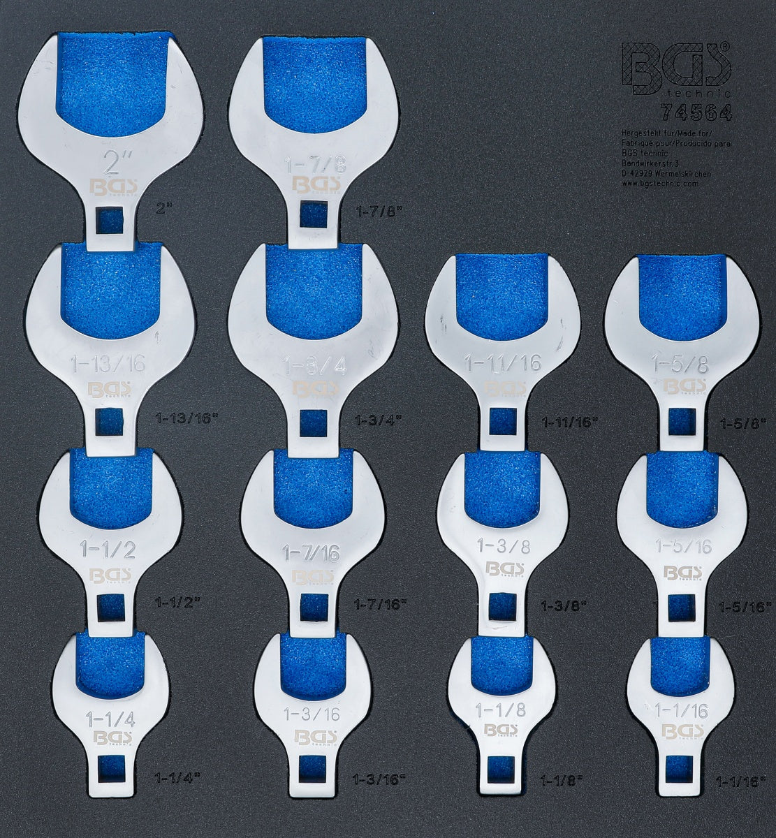 Įrankių dėklas 2/3: Veržliarakčių rinkinys su šoniniais raktais | Coliniai dydžiai | 14 vnt. (74564)