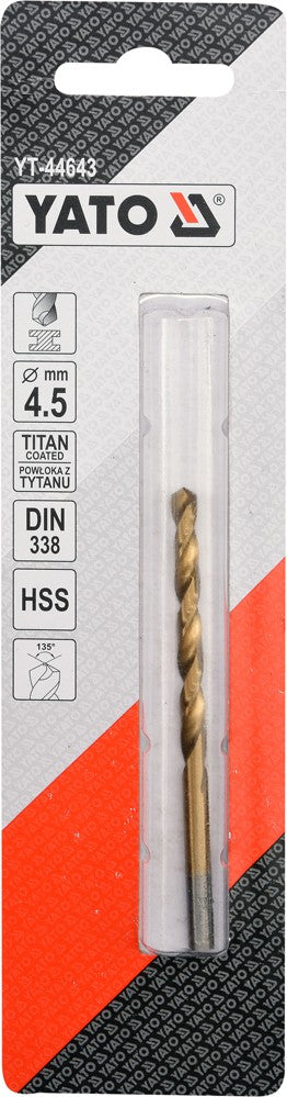 Grąžtas metalui HSS-TIN 4.5 mm (YT-44643)