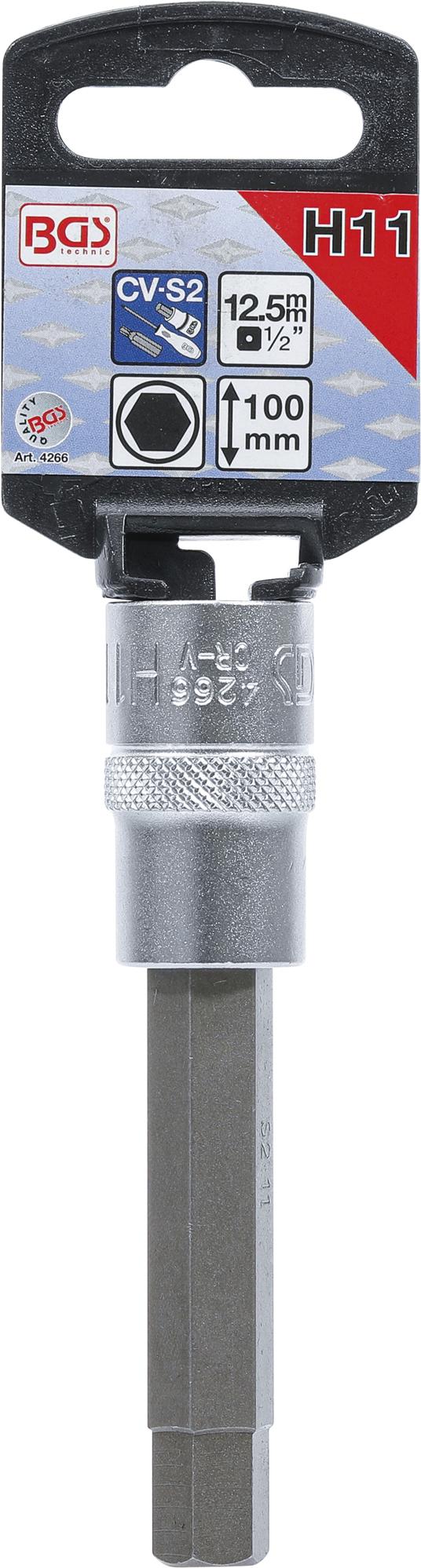 Antgalis įpresuotas į galvutę | ilgis 100 mm | 12,5 mm (1/2") | hex šešiakampis 11 mm (4266)