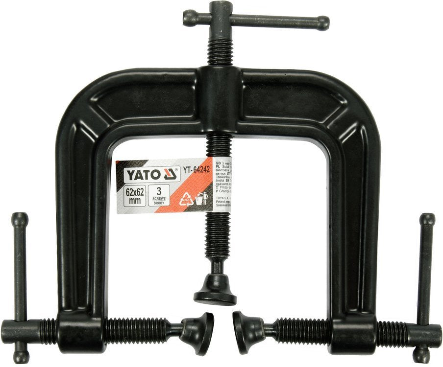 Spaustuvas C tipo | trigubas varžtas | 62 X 62 mm / 2,5"X 2,5" (YT-64242)