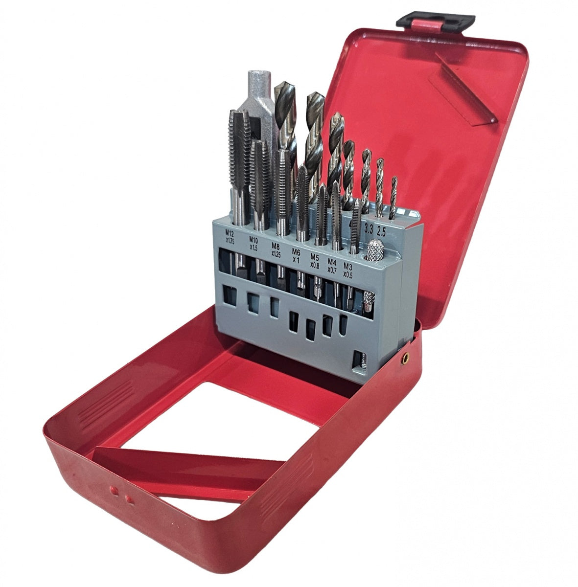 Sriegiklių ir grąžtų rinkinys | su T-rankena | HSS | M3 - M12 / 2,5 - 10,2 mm | 16 vnt. (SK1633)