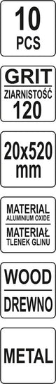 Juosta pneumatiniam šlifuokliui | P120 / 20X520 mm | 10 vnt. (YT-09750)