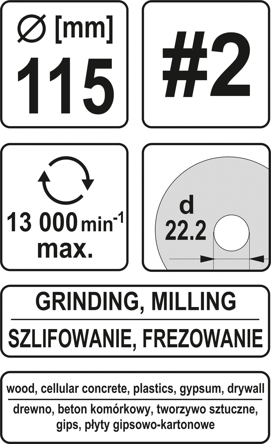 Diskas/freza medžiui 115mm, No2 (YT-59164)