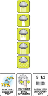 Dušo galvutė 5 funkcijų, chromuota, "Detifos" (75625)