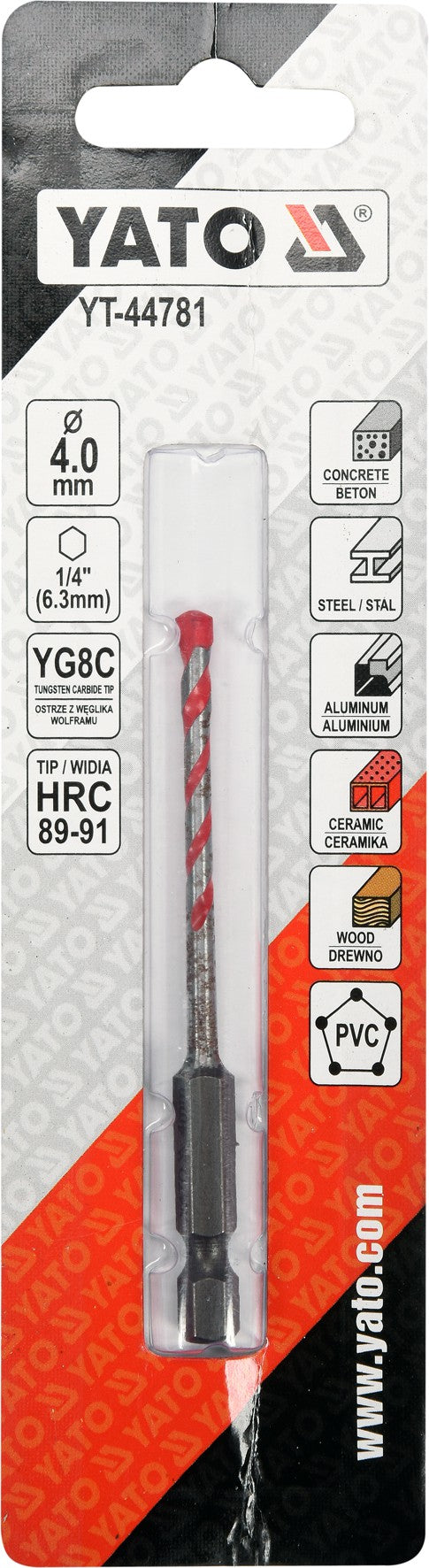Grąžtas universalus su Hex 6.3 mm (1/4") galu | 4.0 mm (YT-44781)