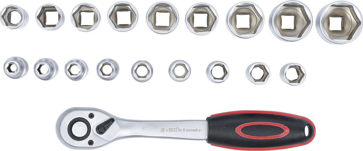 Galvučių rinkinys su terkšle | 12,5 mm (1/2") | 8-32 mm | 19 vnt. (B15110)