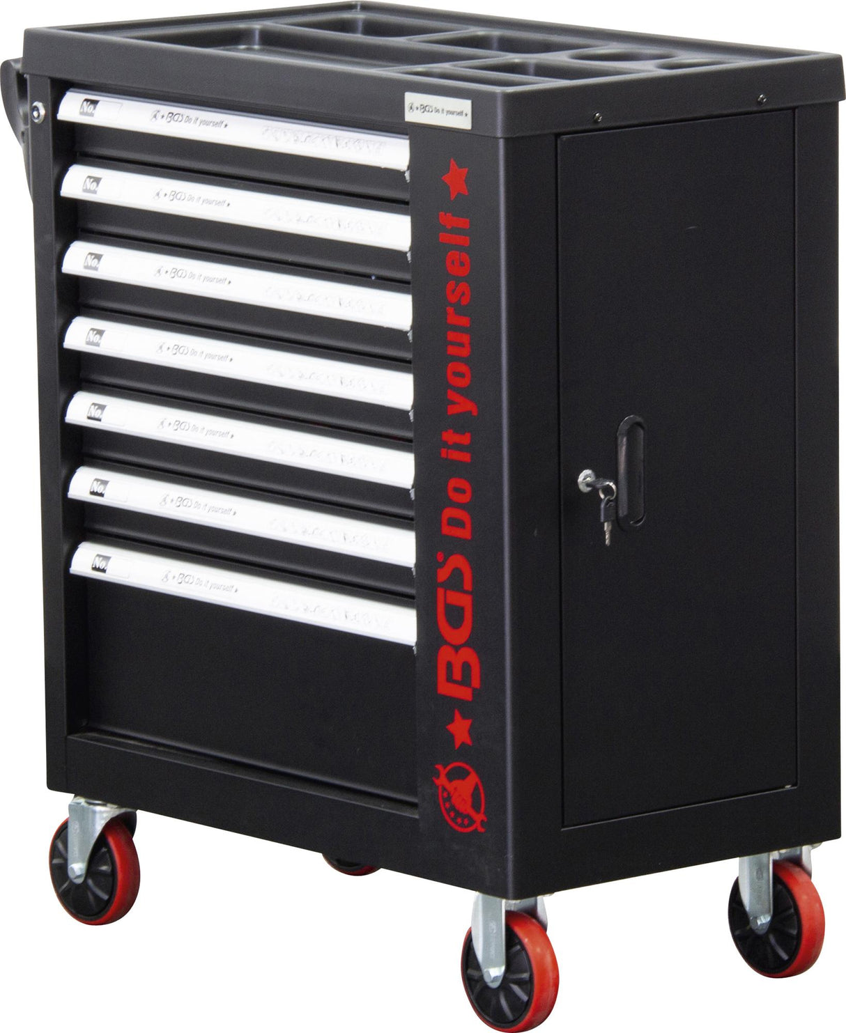 Įrankių spintelė ant ratukų | 7 stalčiai | 1 šoninės durys | tuščia (6058-1)