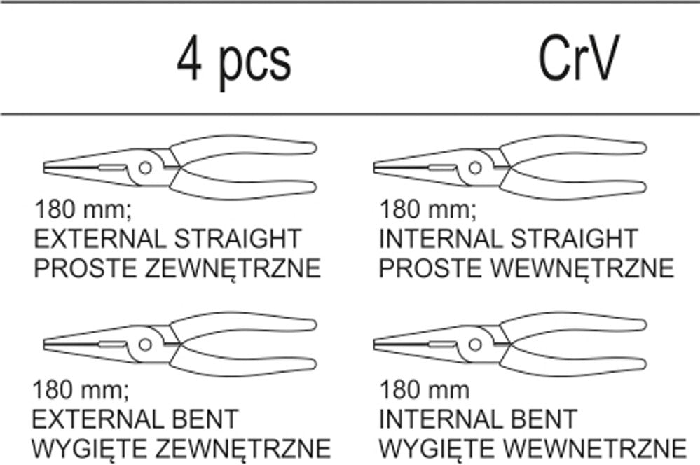 Replių žiedams rinkinys | su dėklu | 180 mm | 4 vnt.  (YT-55443)