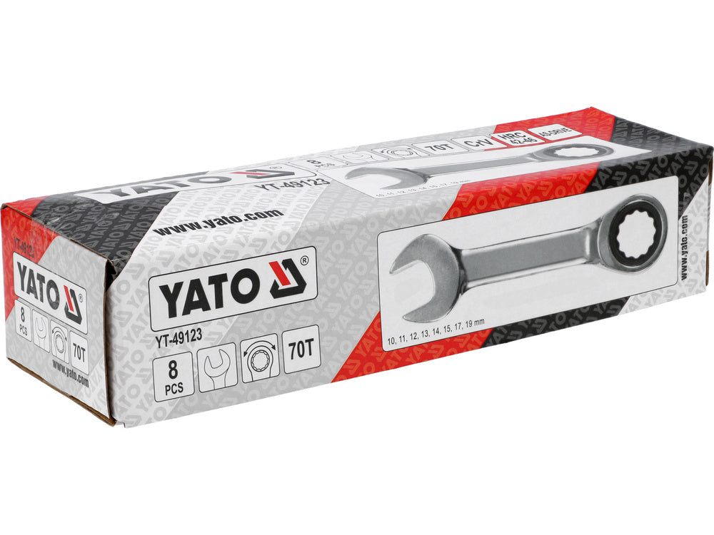 Terkšlinių raktų rinkinys | labai trumpi | 10 - 19 mm | 8 vnt. (YT-49123)