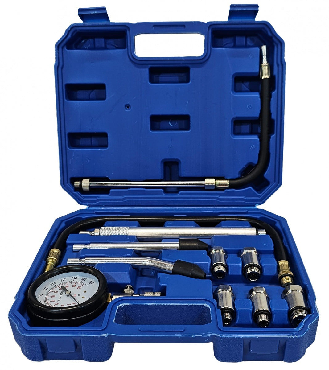 Kompresijos matuoklis benzininis | su pailgintais adapteriais | 0-20 bar (H06009)