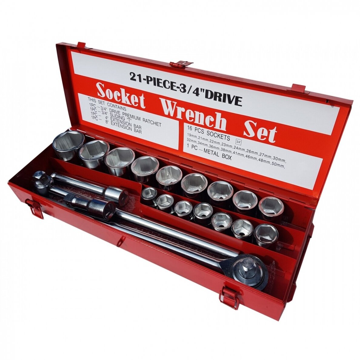 Galvučių komplektas 6 kampų | metalinė dėžė | 20 mm (3/4") | 21 vnt. (SK780576)