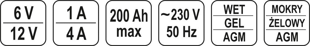 Elektroninis įkroviklis 12/6v 1/4a 200ah (YT-8300)