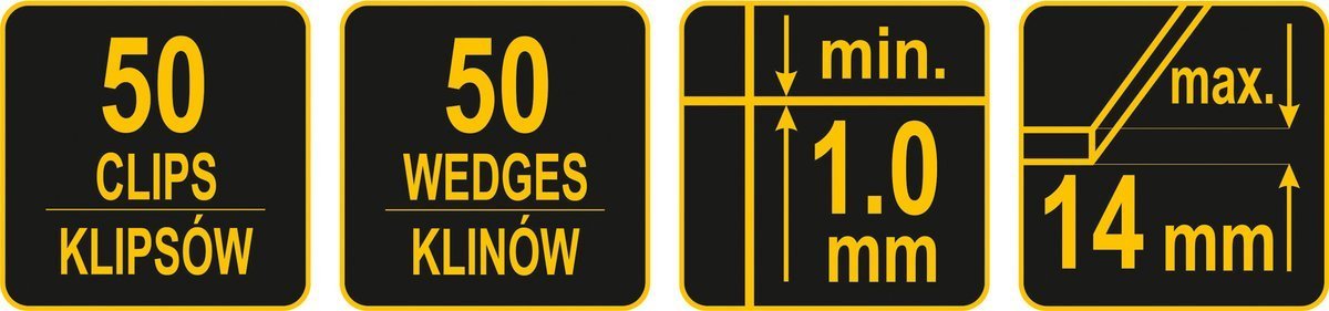 Plytelių išlyginimo sistema | 1 mm / 50 pleištų ir 50 spaustukų rinkinys (04714)