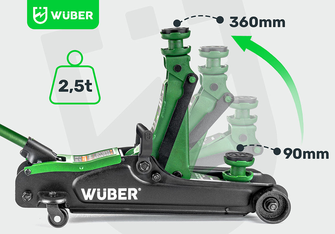 Žemo profilio hidraulinis domkratas su ratukais Wüber W22001 | 90-360 mm | 2.5 t (W22001)