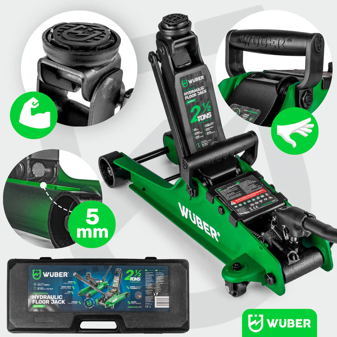 Žemo profilio hidraulinis domkratas su ratukais Wüber W22002 | 80-375 mm | 2.5 t | lagaminas (W22002)