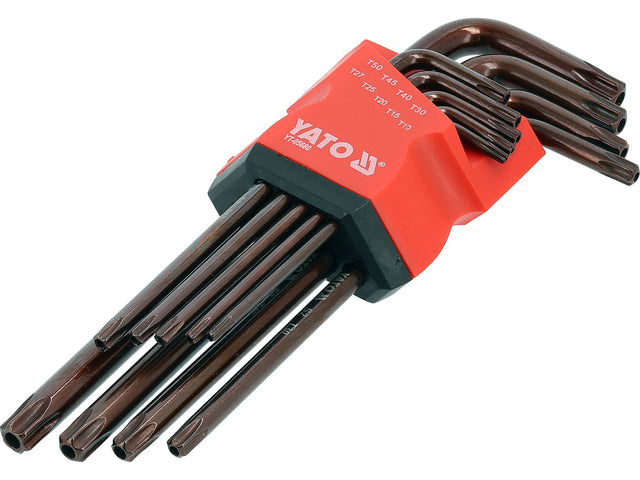 L tipo raktų rinkinys | S2 | T-Star (Torx) su skylėm T10 - T50 | 9 vnt (YT-05680)